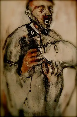 Dr.Horst Schumann with volunteer patient, schilderij van kunstenaar Stefan Krikl