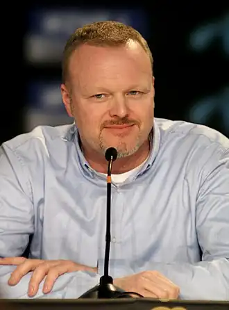 Stefan Raab op de persconferentie van het Eurovisiesongfestival in 2010