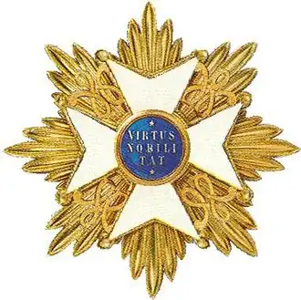 Een ster zoals van de Orde van de Nederlandse Leeuw, zoals die door de prins wordt gedragen.