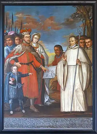 Leopold ontvangt de stichtingsoorkonde van de Reinabdij.