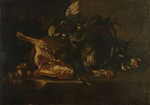 Stilleven met vlees en dode vogels, 1660–1671