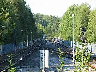 Het westelijke einde van het net tot 2012 gezien vanuit het station.