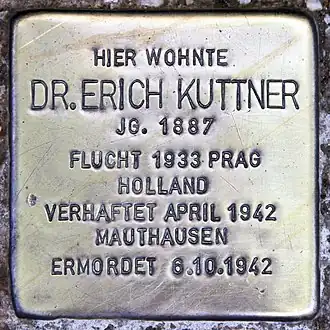 Stolperstein voor Erich Kuttner te Burgherrenstraße 4, Berlijn-Tempelhof