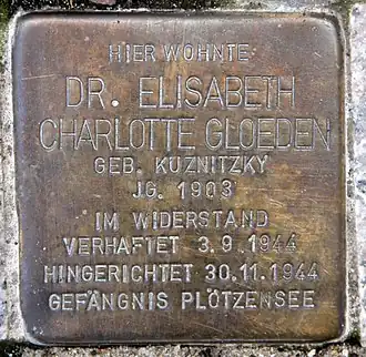 Stolperstein Kastanienallee 23 (Westend) Elisabeth Charlotte Gloeden
