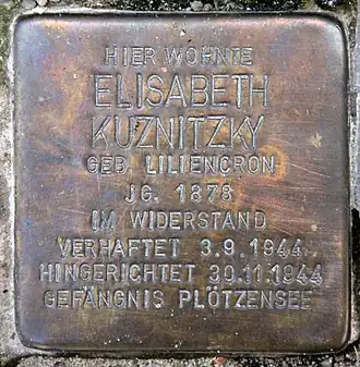 Stolperstein Kastanienallee 23 (Westend) voor Elisabeth Kuznitzky, Berlijn