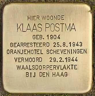 Stolperstein voor Klaas Postma