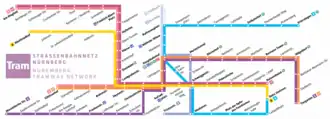 Netwerkkaart van de Tram van Neurenberg