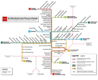 Netwerkkaart van de Tram van Braunschweig