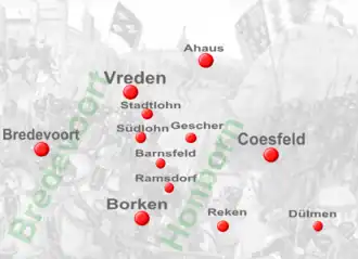 De betrokken plaatsen in de strijd.