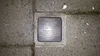 Struikelsteen in gemeente Assen ter nagedachtenis aan Jan Niklaas Veldman