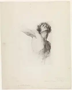 Studie van het naakte bovenlijf van een manfiguur, 1864.