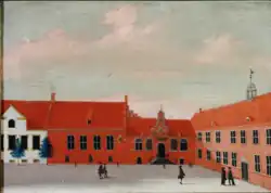 Een schilderij van Johannes Rach uit 1749. Het toont het plein met het Consistoriegebouw en het Professorenhuis.