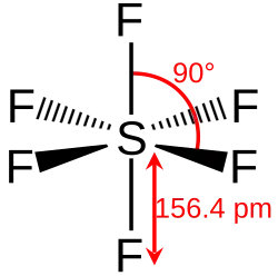 Structuurformule van zwavelhexafluoride