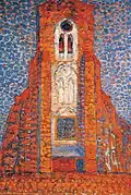 Zon, kerk in Zeeland, schilderij van Piet Mondriaan, 1909