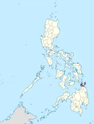 De locatie van Surigao del Norte in de Filipijnen (nog inclusief de nieuwe provincie Dinagat Islands)