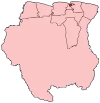 Locatie van het district Paramaribo