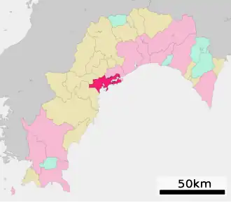 Situering van Susaki in de prefectuur Kōchi