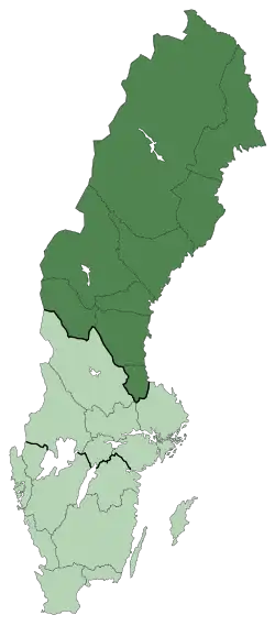 Norrland, donker gekleurde deel