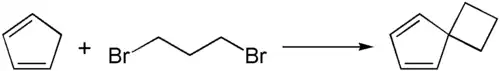 Synthese van een spiroverbinding met 1,3-dibroompropaan.