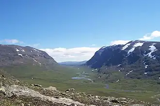 Syterskalet, een U-dal in Norra Storfjället, het hoog alpiene deel van Vindelfjällen