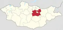 Kaart van Mongolië met Töv in het rood