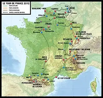Routekaart van de Ronde van Frankrijk 2012