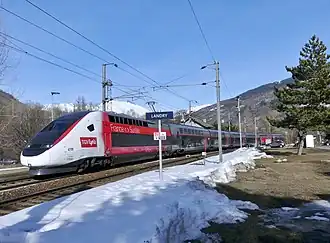 TGV Lyria Euroduplex-trein in Landry, Savoie, Frankrijk.