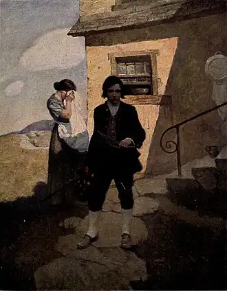 Jim Hawkins verlaat zijn verdrietige moeder, aan het begin van zijn reis.