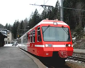 treinstel BDeh 4/8 - 822/821 op 6 februari 2007 te Le Châtelard VS