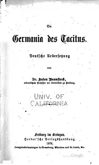 Duitse titelpagina van Germania uit 1876