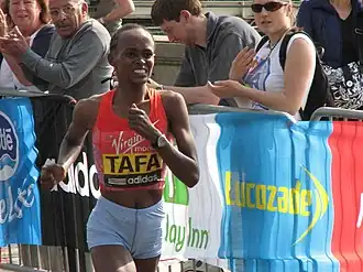 Tijdens de marathon van Londen 2011