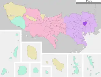 Situering van Taitō in de prefectuur Tokio