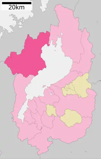 Situering van Takashima in de prefectuur Shiga