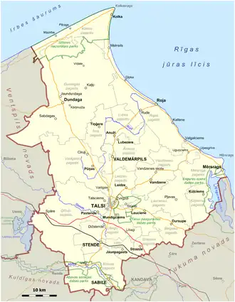 Kaart van Talsu novads