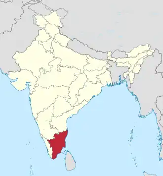 Kaart van Tamil Nadu