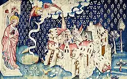 Onderste rij: De tweede engel kondigt de val van Babylon aan