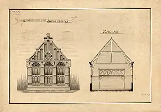Technische tekening van de Joodse synagoge te Oude Pekela (1883)