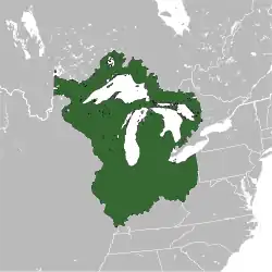 Gebied van de in 1810 door Tecumseh tegen de Amerikanen verenigde First Nations stammen