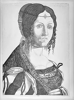 Het voorbeeld voor de tegel: prent door een anonieme navolger van Leonardo da Vinci