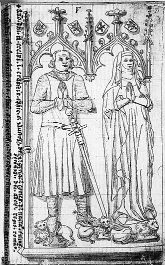 Het grafmonument voor Agnes van Hessen en Gerlach&nbsp;I van Nassau in Klooster Klarenthal bij Wiesbaden, tekening door Heinrich Dors uit zijn Epitaphienbuch (1632)