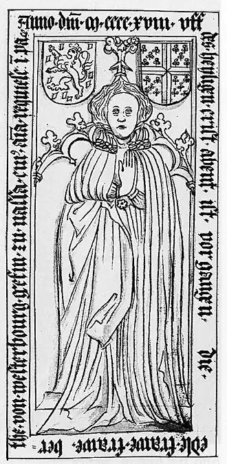 Het grafmonument voor Bertha van Westerburg in de Unionskirche te Idstein, tekening door Heinrich Dors uit zijn Epitaphienbuch (1632)