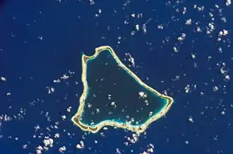 Het atol Tematangi vanuit de ruimte