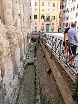 Het podium en het huidige straatniveau.