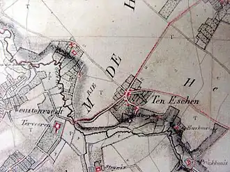 Ten zuiden van Ten Esschen het cirkeltje is de motte