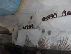 De pinguins in een dwarsverbinding tussen de perrons.