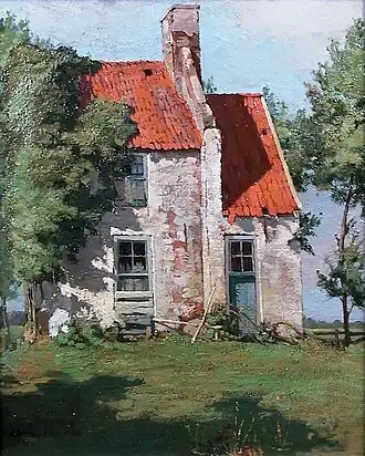 Poortgebouw Ter Hunnepe kort voor de sloop. In 1913 geschilderd door H.G. Bokhorst.