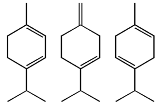 Structuurformules van α-, β- en γ-terpineen.