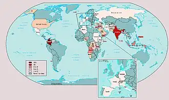 Kaart van terreurincidenten in 2001.