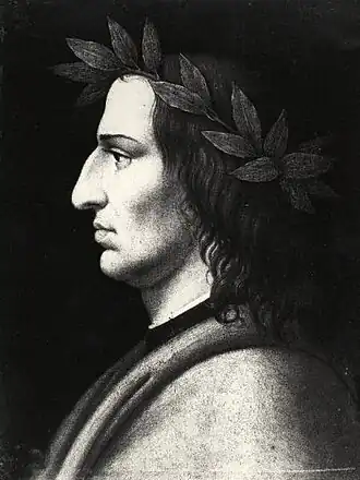 alt=Portret van Vergilius (1800-1849), onderdeel van 4 dichters portretten van dezelfde hand uit de collectie van het Stedelijke musea van Lecco. In 1997 zijn alle 4 de portretten gestolen.