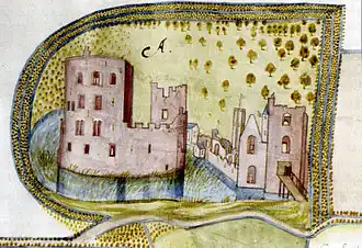 De oudste afbeelding van het slot door Symon Aerntszoon van Buningen uit 1596